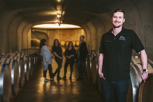 Guests on a wine cave tour