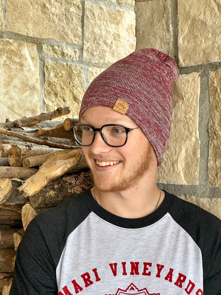 Red & Grey MV Slouch Beanie 1